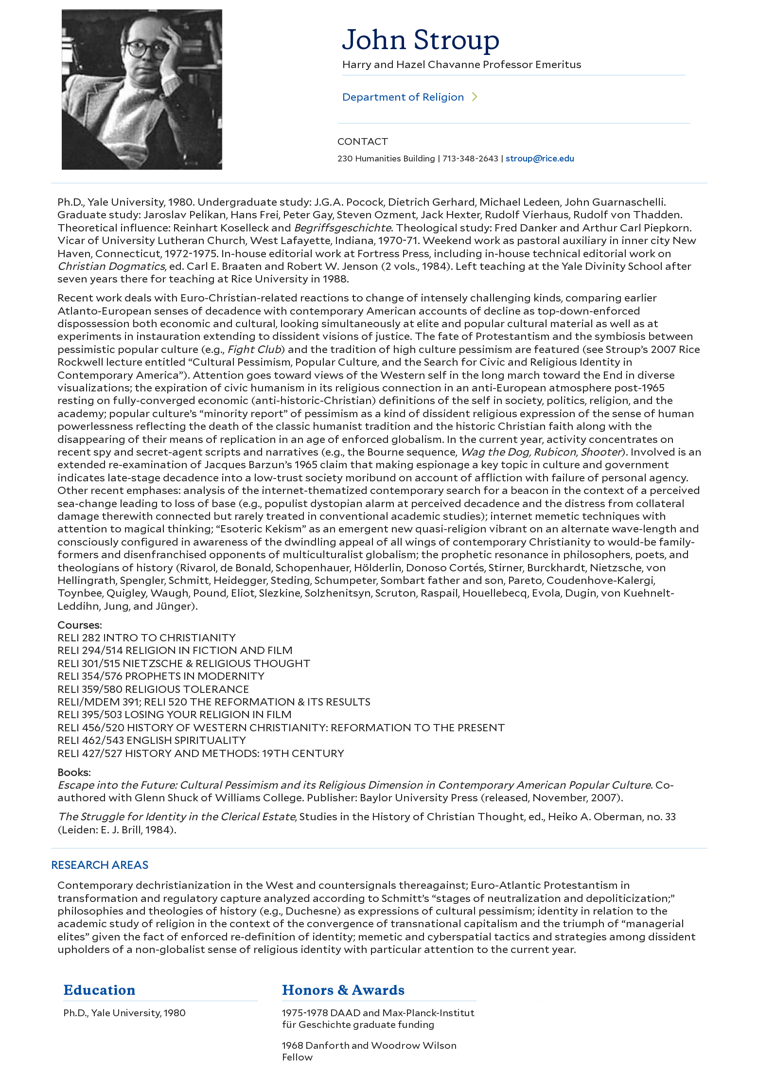 Stroup’s academic biography
